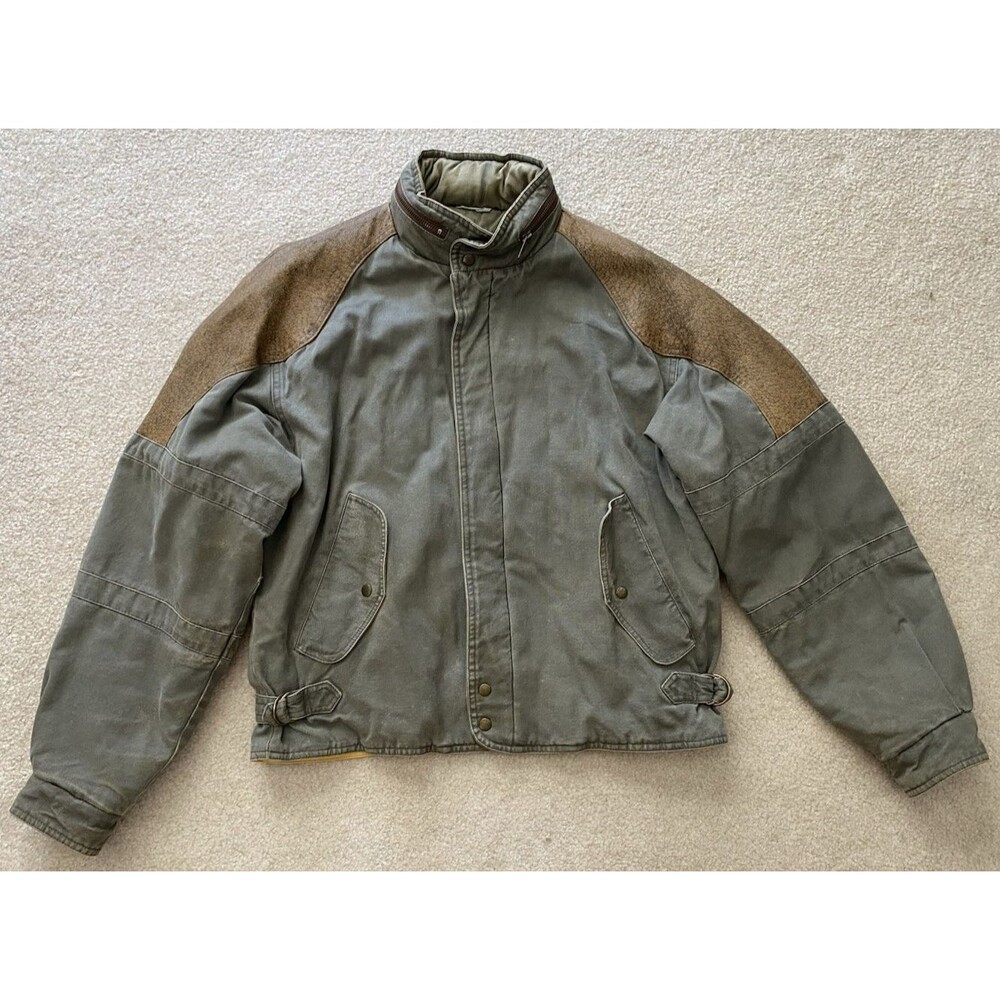 Vintage M. Julian Leather Green Canvas Bomber Field Jacket EU 38 US Medium 80's